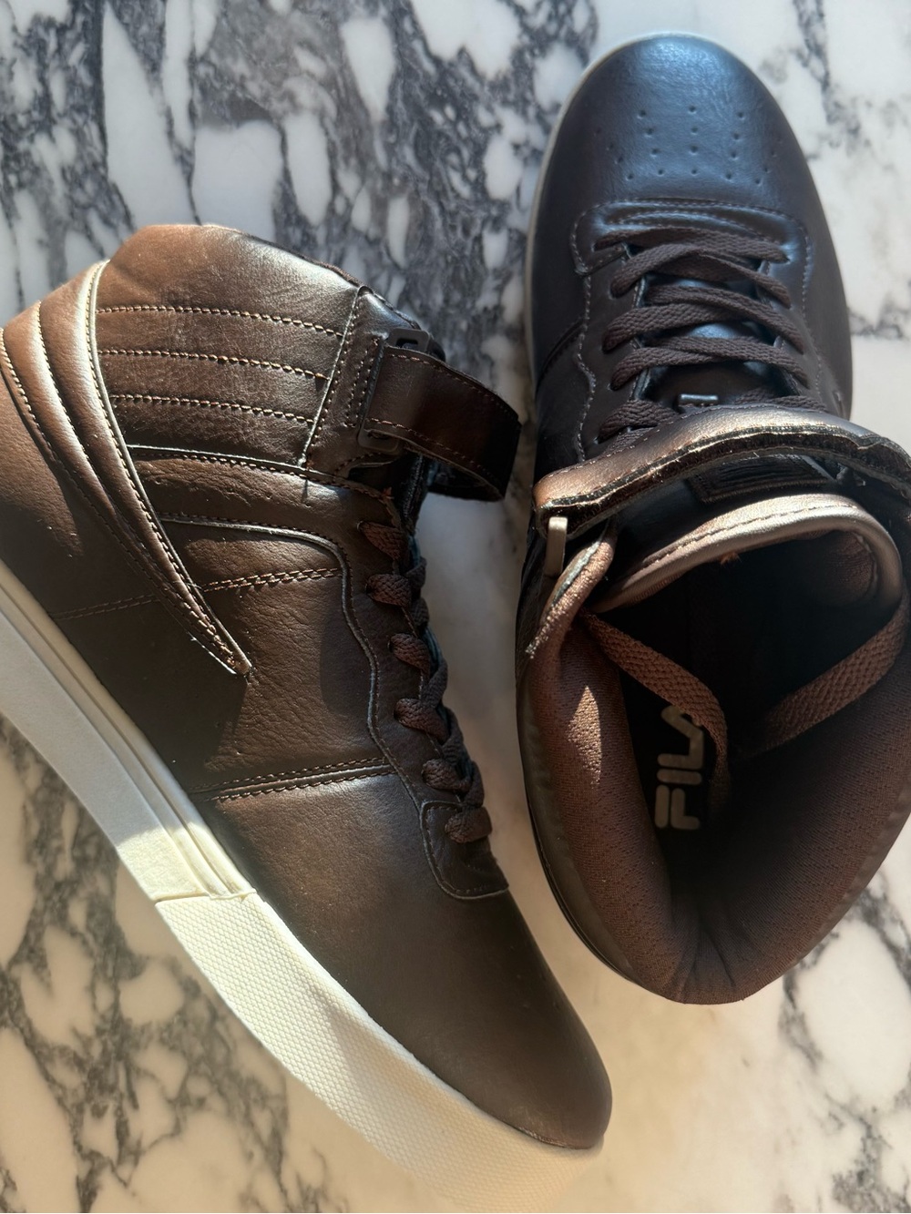 FILA Vulc 13 Men's High-Top Sneakers Brown White Size 10 Excellent Condition